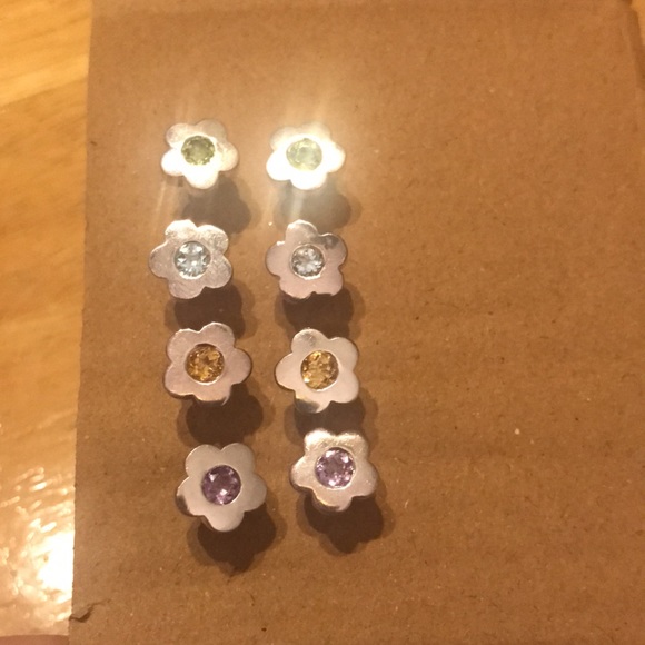 NWOT Sterling Silver & semiprecious gemstone pierced earrings. Set of 4 pairs. - Picture 2 of 4